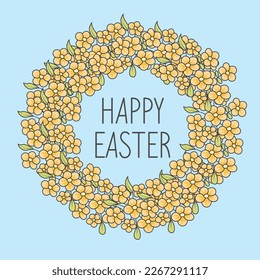 Happy Easter banner, poster, greeting card. Trendy Easter design with typography and flowers. Modern minimal style