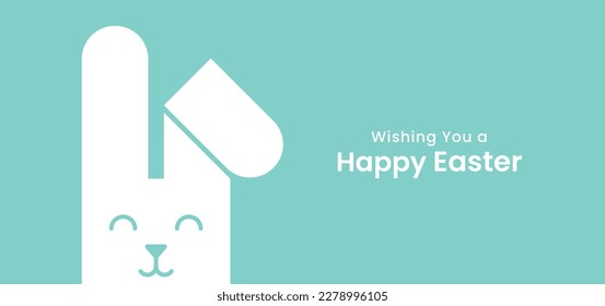 Happy Easter - banner, poster, greeting card with typography, and abstract Easter bunny. Vector illustration.