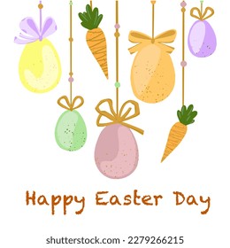 Happy Easter banner, poster, greeting card. Trendy Easter design with typography, bunnies, flowers, eggs, bunny ears, in pastel colors. Modern minimal style