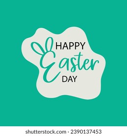 Happy Easter banner, poster, greeting card. Trendy Easter design with typography, bunnies, flowers, eggs, bunny ears, in pastel colors. Modern minimal style