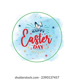 Happy Easter banner, poster, greeting card. Trendy Easter design with typography, bunnies, flowers, eggs, bunny ears, in pastel colors. Modern minimal style