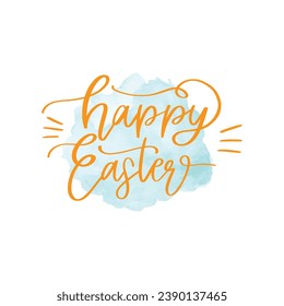 Happy Easter banner, poster, greeting card. Trendy Easter design with typography, bunnies, flowers, eggs, bunny ears, in pastel colors. Modern minimal style