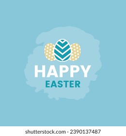 Happy Easter banner, poster, greeting card. Trendy Easter design with typography, bunnies, flowers, eggs, bunny ears, in pastel colors. Modern minimal style