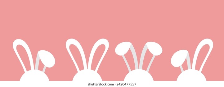 Happy easter banner, poster, greeting card. White bunny, rabbit ears in modern minimal style. Cute cartoon design for holiday, spring, seasonal decoration.Vector illustration EPS.