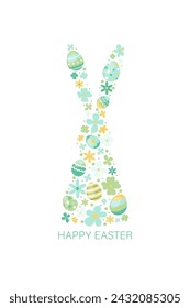 Frohe Ostern Banner, Poster, Grußkarte. Trendiges Osterdesign mit Typografie, Häschen, Blumen, Eiern. Moderner minimalistischer Stil