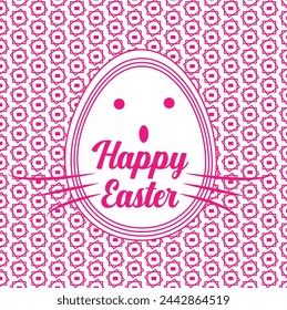 Happy Easter banner, poster, greeting card. Trendy Easter design with typography, bunnies, flowers, eggs, bunny ears, in pastel colors. 