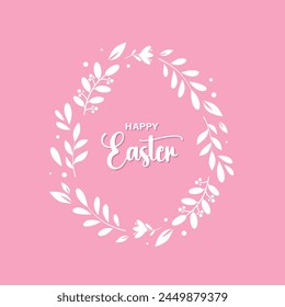 Happy Easter banner, poster, greeting card on a pink background. Modern minimal style