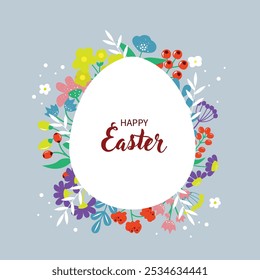 Happy Easter banner, poster, greeting card. Trendy Easter design with flowers, eggs. cartoon