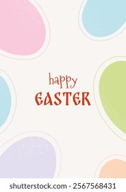 Happy Easter banner, poster, greeting card. Trendy Easter design with eggs, in pastel colors. Modern minimal style