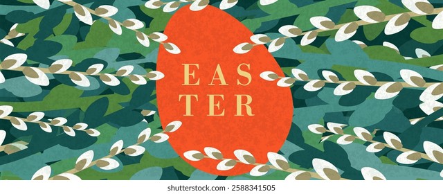 Happy Easter banner, poster, greeting card. Easter minimalist design with typography, flowers, bunnies and eggs in pastel colors. Happy Easter! Modern art minimalist style. 