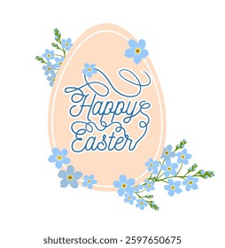 Happy Easter banner, poster, greeting card. Trendy Easter design with typography, flowers, eggs, in pastel colors. Modern minimal style. hand drawn. Not AI, Vector illustration.