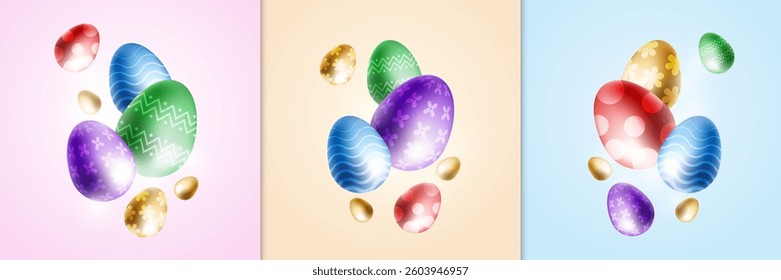 Happy Easter banner, poster, greeting card. Trendy Easter design with typography, bunniess. Easter poster and banner template with Easter eggs . Holiday social media banner template design.