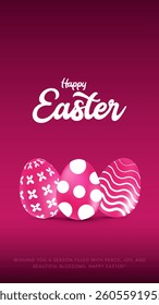 Happy Easter banner, poster, greeting card. Trendy Easter design with typography, bunniess. Easter poster and banner template with Easter eggs . Holiday social media banner template design.