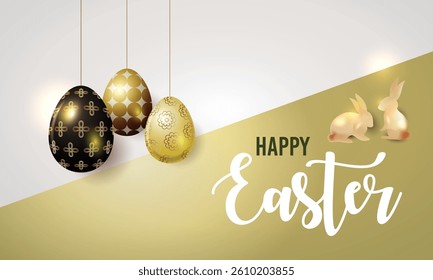 Happy Easter banner, poster, greeting card, flyer with Easter Egg and bunny.