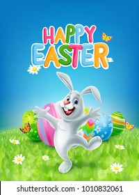 happy easter banner with rabbit