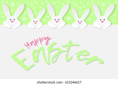 Happy Easter banner with rabbits and wishes. Vector illustration.