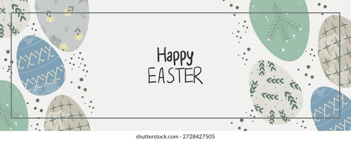 Happy Easter Banner with Scandinavian Eggs and Natural Motifs for Web  Print