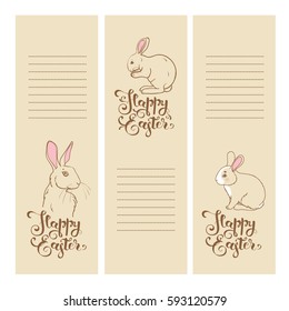 Happy Easter banner set with calligraphic lettering and bunnies 
