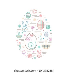 Happy Easter banner. Silhouette of different shapes of easter eggs . Vector illustration.