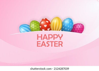 Happy Easter banner template with color eggs