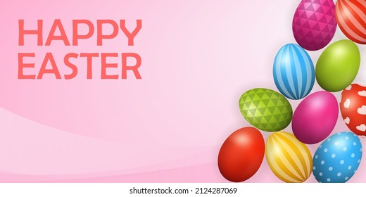 Happy Easter banner template with color eggs