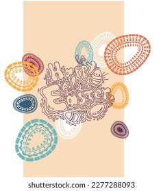 Frohe Osterbanner und Vorlage auf Grußkarte. Vectordoodle-Stil