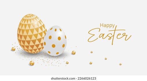 Happy easter banner template with luxury gold color tone and gold eggs.