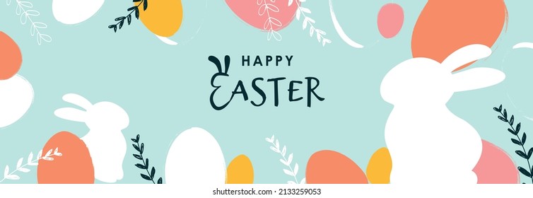 happy easter banner trendy design typography in blue background