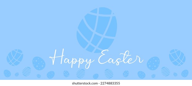 Happy Easter banner. Trendy Easter design with border made of eggs, Modern flat style. Horizontal poster, greeting card, header for website.