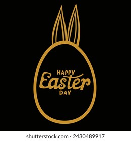 Frohe Ostern. Trendy Osterdesign mit Typografie, Handgezeichnet, Häschen Ohren und Ei