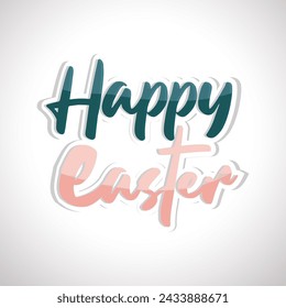 Happy Easter banner. Trendy Easter design with typography, hand painted strokes and dots, eggs and bunny in pastel colours. Modern minimal style. Horizontal poster, greeting card, header for website