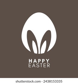 Happy Easter banner. Trendy Easter design with typography, eggs, bunny ear. Modern minimal style. Horizontal poster, greeting card.