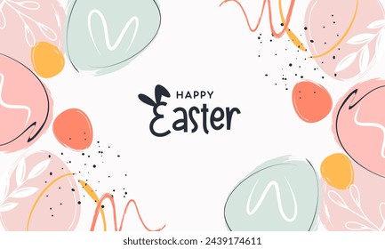 Happy Easter Banner. Trendy Easter Design with Typography and Easter Elements in Pastel Color and Abstract Modern Minimal Style