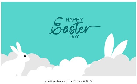 Happy Easter banner. Trendy Easter design with Modern minimal style typography, hand painted strokes and dots, eggs, bunny ears, in pastel colors. Horizontal poster, greeting card, header for website