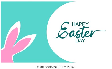 Happy Easter banner. Trendy Easter design with Modern minimal style typography, hand painted strokes and dots, eggs, bunny ears, in pastel colors. Horizontal poster, greeting card, header for website