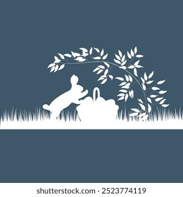 Feliz Anuncio de Pascua. Diseño de Pascua de moda con tipografía, trazos y puntos dibujados a mano, huevos y conejito. Estilo minimalista moderno. cartel, tarjeta de felicitación