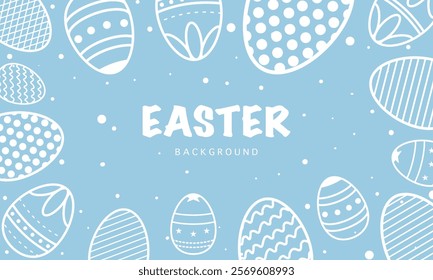 Happy Easter banner. Trendy Easter design with typography, eggs in pastel colors. Modern minimal style. Horizontal poster, greeting card, header for website.