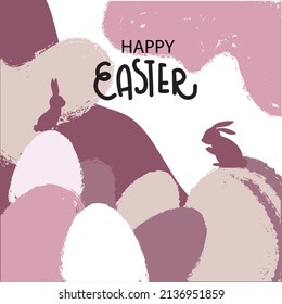Frohe Osterbanner mit Typografie-Schriften. Handgezeichnete Ostereier, Bundsen, Striche, Punkte. Osterkarte, Grußkarte.