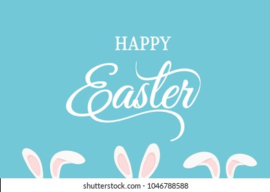 Happy Easter banner with typography and rabbit ears-Easter background and greeting card template