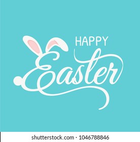 Happy Easter banner with typography and rabbit ears-Easter background and greeting card template