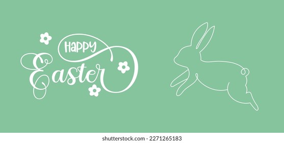Happy Easter Banner Vector Illustration, Happy Easter Decorative Text Sign and Bunny