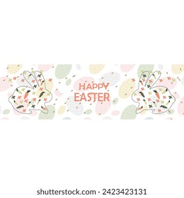 Happy Easter banner.Modern minimal style. Horizontal poster, greeting card, header for website.