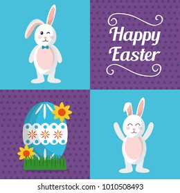 happy easter banners cute rabbits