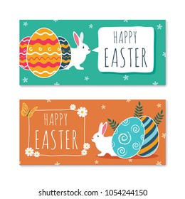 Happy easter banners with cute rabbits