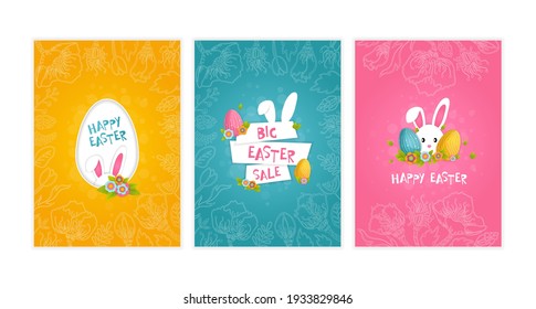 Happy easter banners and greeting cards template. Big spring sale banner. Vector illustration