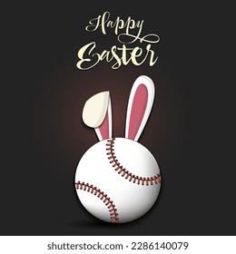 Happy Easter. Baseball ball with ears rabbit. Easter eggs decorated in the form of a baseball ball on an isolated background. Pattern for greeting card, banner, poster, invitation. Vector illustration