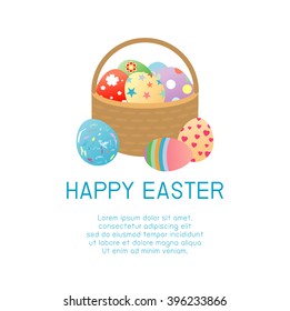 Happy Easter, Basket with color Easter eggs isolated on white background. Easter eggs.Happy Easter banners with easter eggs in a basket. Vector illustration.

