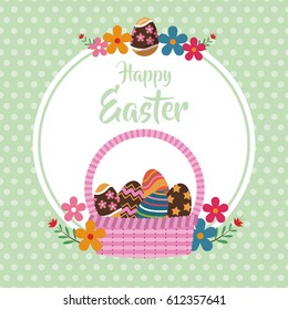 happy easter basket egg floral dots background