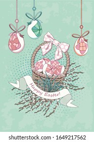 Happy easter. Easter basket with eggs.