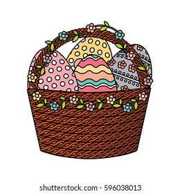 happy easter basket with eggs painted